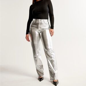 Abercrombie Curve Love Vegan Leather 90s Relaxed Pant in Silver